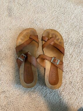 Yokono Brown Leather Cross-Strap Slide Sandals Size 7.5
